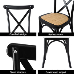Artiss 2x Dining Chairs Rattan Wooden Kitchen Accent Chair Cafe Lounge Rubber Wood