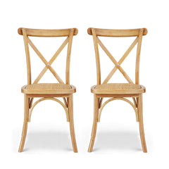 Artiss 2x Dining Chairs Rattan Wooden Kitchen Accent Chair Cafe Lounge Rubber Wood
