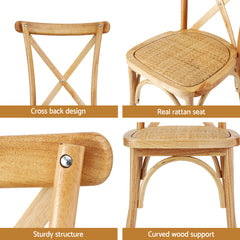 Artiss 2x Dining Chairs Rattan Wooden Kitchen Accent Chair Cafe Lounge Rubber Wood
