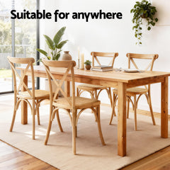 Artiss 4x Dining Chairs Rattan Wooden Kitchen Accent Chair Cafe Lounge Rubber Wood