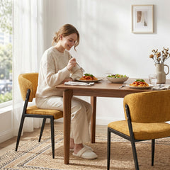 Artiss Dining Chairs Set of 2 Linen Fabric Soft Upholstered Chairs Mustard