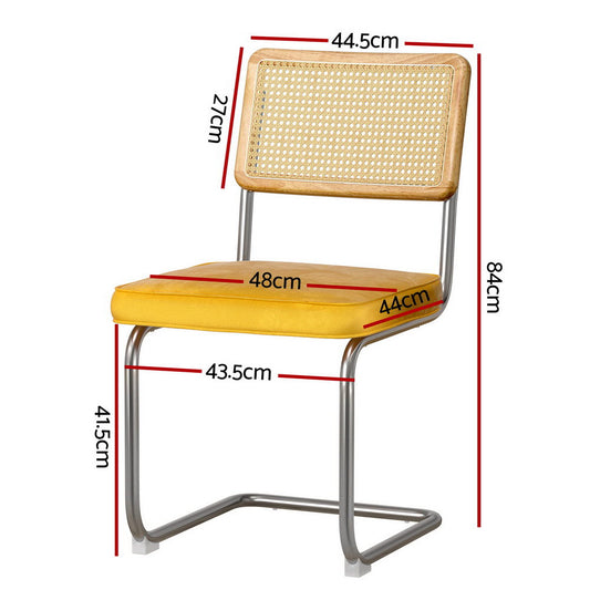 Artiss Dining Chairs Set of 4 Velvet Rattan Cantilever Yellow
