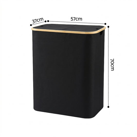 Artiss 2 Sections Laundry Basket with Removable Bags Foldable Black