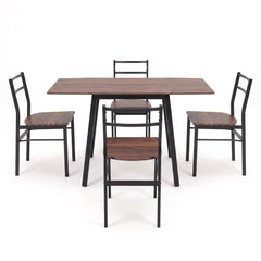 Artiss Dining Table and Chairs Set 5pcs with Extendable 60-120cm Drop-Leaf Table Brown