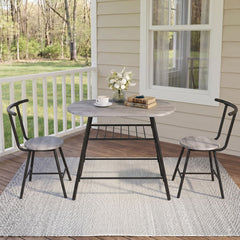 Artiss Oval Dining Table Set 3PC Space-Saving Bistro Kitchen Storage Wine Rack Grey