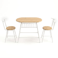 Artiss Oval Dining Table Set 3PC Space-Saving Bistro Kitchen Storage Wine Rack Natural White
