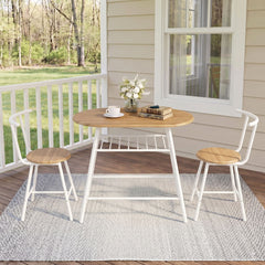 Artiss Oval Dining Table Set 3PC Space-Saving Bistro Kitchen Storage Wine Rack Natural White