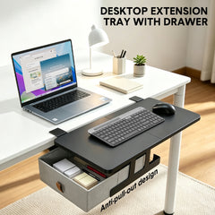 65x30cm Desk Extender Tray with Storage Drawer Clamp On Desk Extension Shelf Keyboard Mouse Support Tray for Home Office Workstation 25kg Load Capacity