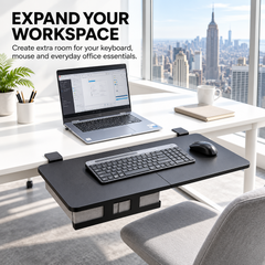 65x30cm Desk Extender Tray with Storage Drawer Clamp On Desk Extension Shelf Keyboard Mouse Support Tray for Home Office Workstation 25kg Load Capacity