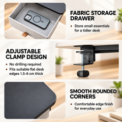 65x30cm Desk Extender Tray with Storage Drawer Clamp On Desk Extension Shelf Keyboard Mouse Support Tray for Home Office Workstation 25kg Load Capacity