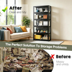 5-Tier Display Cabinet Freestanding Storage Organizer Bookshelf with Clear Flip-Up Acrylic Doors for Books CDs Figurines Bedroom Home Office 78x32x172cm