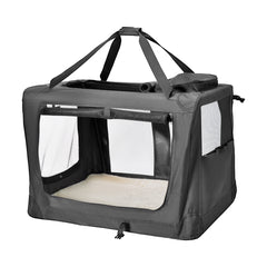 Foldable Dog Carrier Large Pet Travel Bag Portable and Breathable Car Travel Transport Kennel 72x52x52cm Load Up to 27kg with Steel Frame and Pocket Black