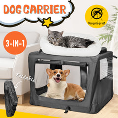 Foldable Dog Carrier Large Pet Travel Bag Portable and Breathable Car Travel Transport Kennel 72x52x52cm Load Up to 27kg with Steel Frame and Pocket Black