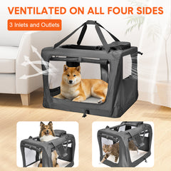 Foldable Dog Carrier Large Pet Travel Bag Portable and Breathable Car Travel Transport Kennel 72x52x52cm Load Up to 27kg with Steel Frame and Pocket Black