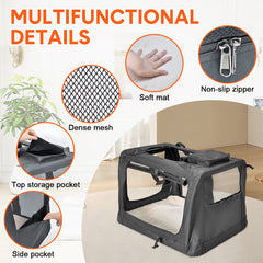 Foldable Dog Carrier Large Pet Travel Bag Portable and Breathable Car Travel Transport Kennel 72x52x52cm Load Up to 27kg with Steel Frame and Pocket Black