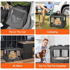Foldable Dog Carrier Large Pet Travel Bag Portable and Breathable Car Travel Transport Kennel 72x52x52cm Load Up to 27kg with Steel Frame and Pocket Black