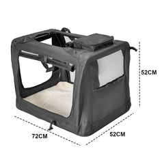 Foldable Dog Carrier Large Pet Travel Bag Portable and Breathable Car Travel Transport Kennel 72x52x52cm Load Up to 27kg with Steel Frame and Pocket Black