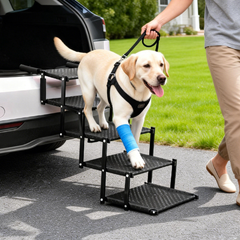 5 Steps Dog Steps Foldable Pet Ramp for All Dogs with Non-Slip Adjustable Wide Platform Dog Stairs for Cars Truck Sofa High Bed 60kg Load Capacity Black