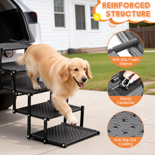 5 Steps Dog Steps Foldable Pet Ramp for All Dogs with Non-Slip Adjustable Wide Platform Dog Stairs for Cars Truck Sofa High Bed 60kg Load Capacity Black