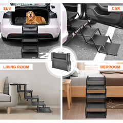 5 Steps Dog Steps Foldable Pet Ramp for All Dogs with Non-Slip Adjustable Wide Platform Dog Stairs for Cars Truck Sofa High Bed 60kg Load Capacity Black