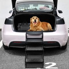 5 Steps Dog Steps Foldable Pet Ramp for All Dogs with Non-Slip Adjustable Wide Platform Dog Stairs for Cars Truck Sofa High Bed 60kg Load Capacity Black