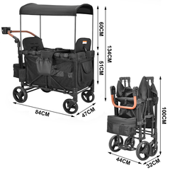 Wagon Stroller for 2 Kids Collapsible Double Stroller 360-Rotation Wheels with Adjustable Handlebar Safety Harness Removable Seat and Canopy 100kg Capacity
