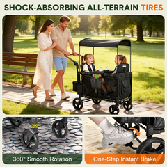 Wagon Stroller for 2 Kids Collapsible Double Stroller 360-Rotation Wheels with Adjustable Handlebar Safety Harness Removable Seat and Canopy 100kg Capacity