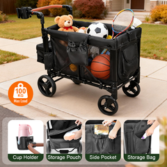 Wagon Stroller for 2 Kids Collapsible Double Stroller 360-Rotation Wheels with Adjustable Handlebar Safety Harness Removable Seat and Canopy 100kg Capacity