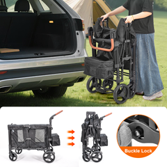 Wagon Stroller for 2 Kids Collapsible Double Stroller 360-Rotation Wheels with Adjustable Handlebar Safety Harness Removable Seat and Canopy 100kg Capacity