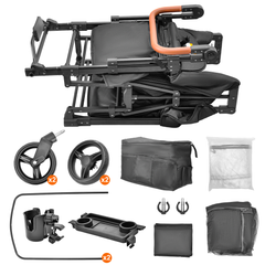 Wagon Stroller for 2 Kids Collapsible Double Stroller 360-Rotation Wheels with Adjustable Handlebar Safety Harness Removable Seat and Canopy 100kg Capacity