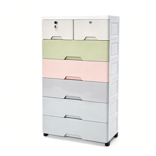 6-Layer Drawer Storage Cart Plastic Anti-fall Dresser Organizer with Casters and Child Lock for Clothes Toys Playroom Bedroom Mobile Cabinet 56x28.5x97.5cm