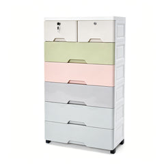 6-Layer Drawer Storage Cart Plastic Anti-fall Dresser Organizer with Casters and Child Lock for Clothes Toys Playroom Bedroom Mobile Cabinet 56x28.5x97.5cm