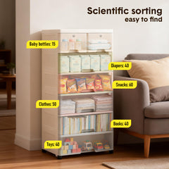 6-Layer Drawer Storage Cart Plastic Anti-fall Dresser Organizer with Casters and Child Lock for Clothes Toys Playroom Bedroom Mobile Cabinet 56x28.5x97.5cm