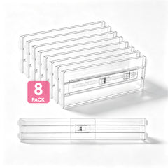 8 Pack Adjustable Drawer Dividers 4cm High Clear Drawer Organizer 26-42cm Expandable with Silicone Pads Ends for Underwear Socks Clothes Kitchen Utensils
