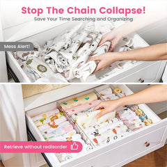 8 Pack Adjustable Drawer Dividers 4cm High Clear Drawer Organizer 26-42cm Expandable with Silicone Pads Ends for Underwear Socks Clothes Kitchen Utensils