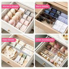 8 Pack Adjustable Drawer Dividers 4cm High Clear Drawer Organizer 26-42cm Expandable with Silicone Pads Ends for Underwear Socks Clothes Kitchen Utensils