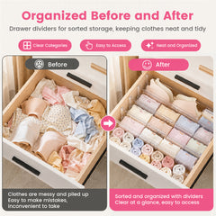 8 Pack Adjustable Drawer Dividers 4cm High Clear Drawer Organizer 26-42cm Expandable with Silicone Pads Ends for Underwear Socks Clothes Kitchen Utensils