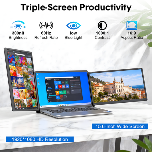 15.6" Laptop Screen Dual Monitor Extender Portable 1080P IPS USB-C Plug and Play Fits 10-17.3Inch Laptops Compatible with Windows Mac Chrome Android Linus