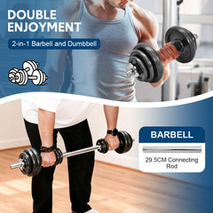 2-In-1 20kg Adjustable Dumbbell Set Cast Iron Weight with Connecting Rod Anti-Slip Grip and Secure Lock Collars for Home Gym Fitness Strength Training Pair