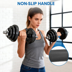 2-In-1 20kg Adjustable Dumbbell Set Cast Iron Weight with Connecting Rod Anti-Slip Grip and Secure Lock Collars for Home Gym Fitness Strength Training Pair
