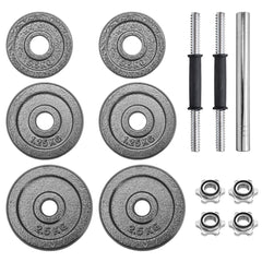 2-In-1 20kg Adjustable Dumbbell Set Cast Iron Weight with Connecting Rod Anti-Slip Grip and Secure Lock Collars for Home Gym Fitness Strength Training Pair