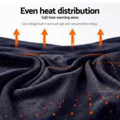 Giselle Electric Throw Rug Double Size 200x180cm Coral Fleece Heated Blanket Charcoal