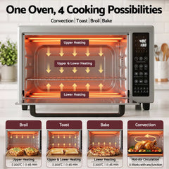Devanti 48L Convection Oven Electric Fryer Bake Grill Ovens Benchtop 2000W Silver