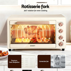 Devanti 60L Convection Oven Electric Fryer Ovens 2000W Cream
