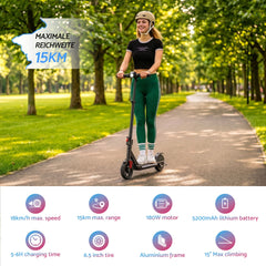 Electric Scooter 180W 18KM/H Foldable Height Adjustable Portable Riding Commuter Teens Adults