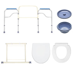 Foldable Commode Chair Mobile Bedside Toilet Stool 67.5-77.5cm Height Adjustable Bathroom Toilet Chair with 3L Bucket for Elderly Disabled Max Load 150kg