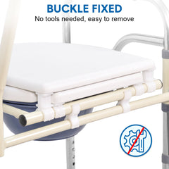 Foldable Commode Chair Mobile Bedside Toilet Stool 67.5-77.5cm Height Adjustable Bathroom Toilet Chair with 3L Bucket for Elderly Disabled Max Load 150kg