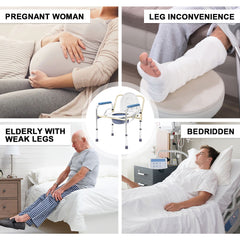 Foldable Commode Chair Mobile Bedside Toilet Stool 67.5-77.5cm Height Adjustable Bathroom Toilet Chair with 3L Bucket for Elderly Disabled Max Load 150kg