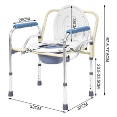 Foldable Commode Chair Mobile Bedside Toilet Stool 67.5-77.5cm Height Adjustable Bathroom Toilet Chair with 3L Bucket for Elderly Disabled Max Load 150kg