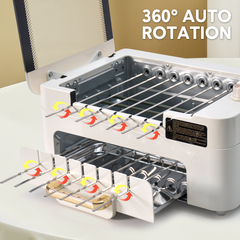 Indoor BBQ Kabob Skewers Grill Smokeless Auto 360 Rotating Electric Barbecue Skewers Rotisserie 3 In 1 Indoor Electric Tabletop Grill Removable Lid